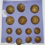 Set fourteen Victorian brass Regimental buttons