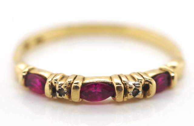 10ct rose gold, ruby and diamond ring