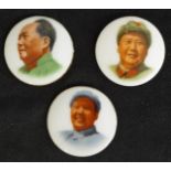 Three Chinese Chairman Mao ceramic badges