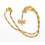 9ct yellow gold anklet with butterfly charm