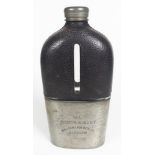 Vintage advertising pewter & glass hip flask