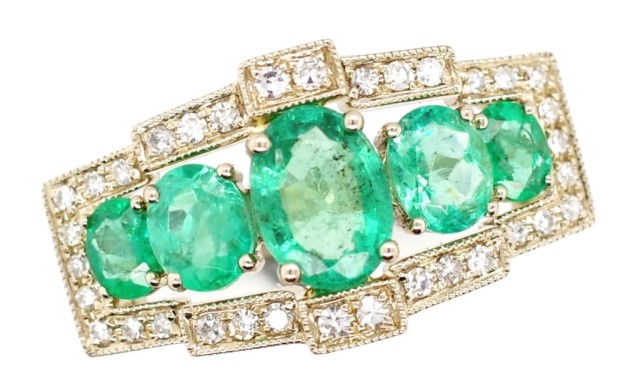 Emerald, diamond and 18ct gold ring