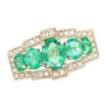 Emerald, diamond and 18ct gold ring