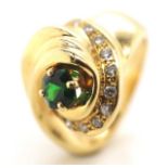 18ct gold, diamond and greenstone ring