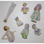 Five various vintage half dolls