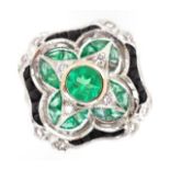 Emerald, diamond and 18ct white gold ring,