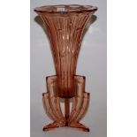 Art deco pink depression glass vase