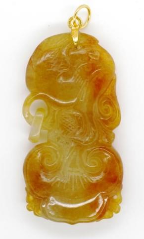 Oriental carved yellow jade pendant - Image 2 of 3