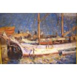 James A Jackson (1882-1975) "Boat at wharf"