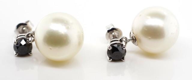 South sea pearl and black diamond earrings - Image 2 of 4