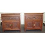 Pair of Chinese hardwood small cabinets