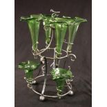 Vintage green glass & silver plate epergne