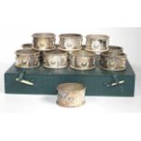 Cased set of 12 Chinese silver napkin rings