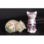 Two Royal Crown Derby Cat paperweights