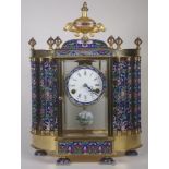 Four glass cloisonne & brass table clock