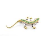 Emerald and sterling silver lizard brooch