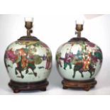 Two old Chinese polychrome porcelain lamps