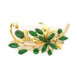 Jade floral brooch