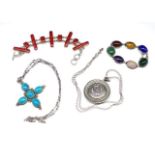 A group of silver and multi gemstone jewellery