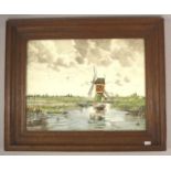 Large Vintage Delft framed ceramic tile