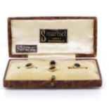 Silver gilt and onyx set dress studs in box