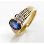 Ceylon sapphire, diamond and 18ct yellow gold ring