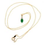 Emerald, diamond and 14ct gold pendant on chain