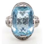 Aquamarine, diamond and 14ct white gold ring