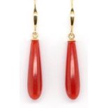 Pair of coral and 18ct yellow gold drop earrings