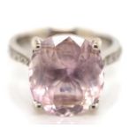 18ct white gold, diamond and pink gemstone ring
