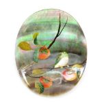 Japanese hand painted shell pendant / brooch