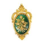 Jade and diamond set 9ct yellow gold pendant