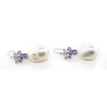 Baroque pearl and tanzanite and gold earrings