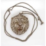 Silver lion mask pendant and chain