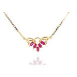 Ruby and diamond set 18ct yellow gold necklace