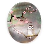 Japanese hand painted shell pendant / brooch
