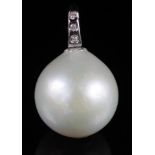 15mm cultured pearl, diamond and gold pendant