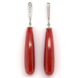Coral drop and diamond set 18ct gold earrings