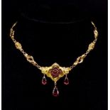 Antique silver gilt garnet set necklace