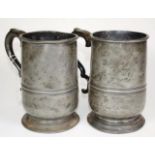 Two antique pewter beer tankards