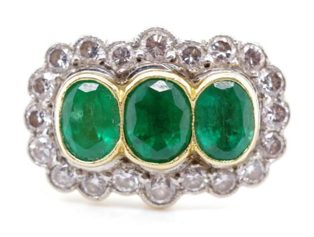 Emerald trilogy and diamond halo ring - Image 2 of 5
