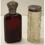 Two sterling silver & glass toiletry bottles