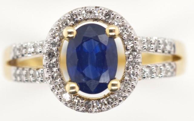 14ct gold sapphire and diamond halo ring