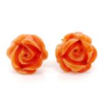 Carved Italian coral and 9ct gold earrings