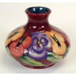 Moorcroft Pansies Vase on Burgundy Ground