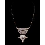 "Tuareg" tribal silver pendant and beaded necklace