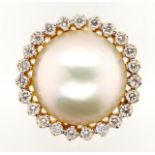 Mabe pearl and diamond set 18ct yellow gold ring