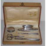 Cased French silver mounted manicure set