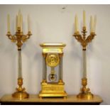French Louis Moinet gilt clock garniture