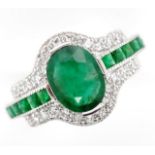 Emerald and diamond set 18ct white gold ring